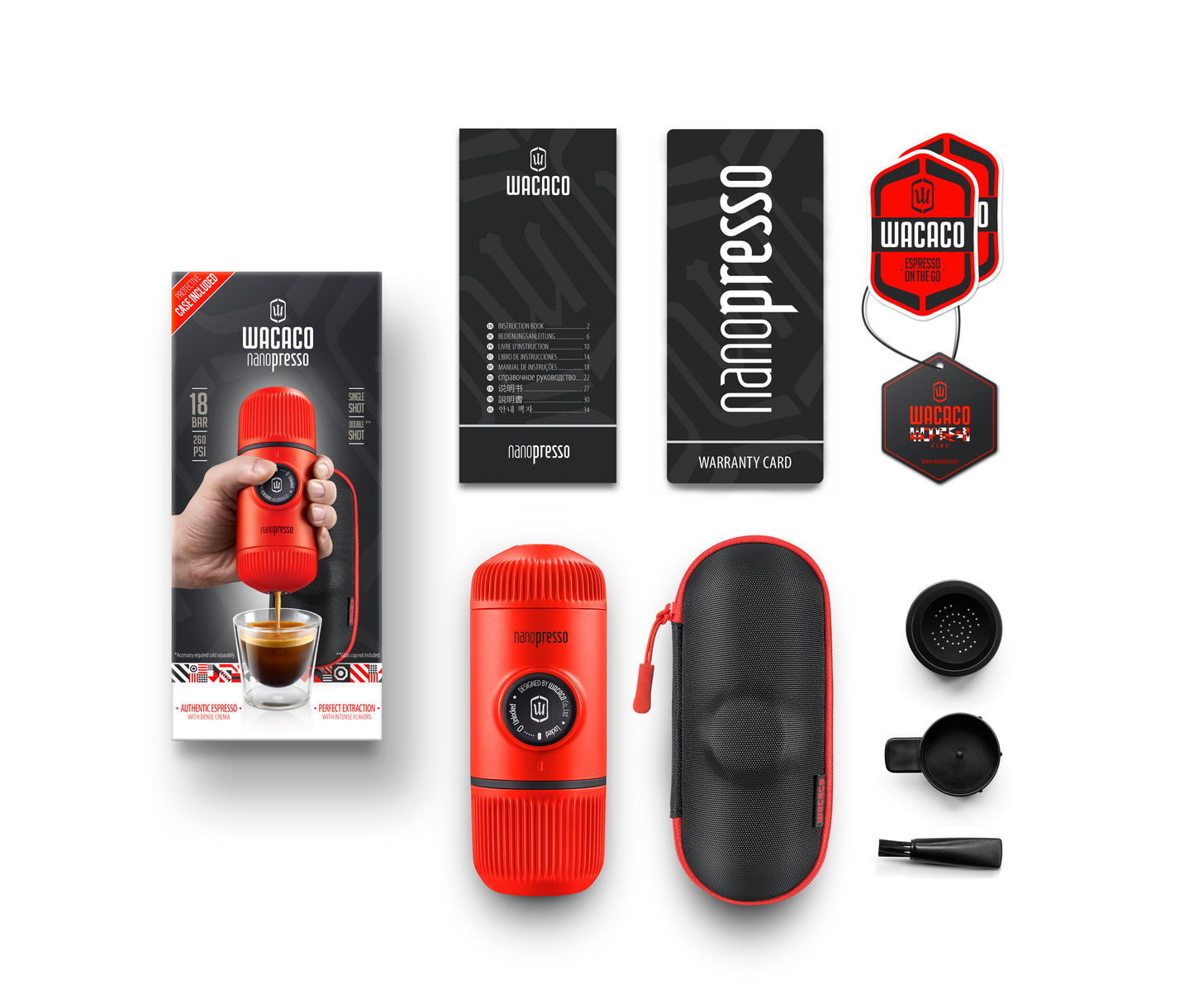 WACACO Nanopresso Tragbare Espressomaschine inkl. S-Etui/Case - Lava Red - Coffee Coaching Club