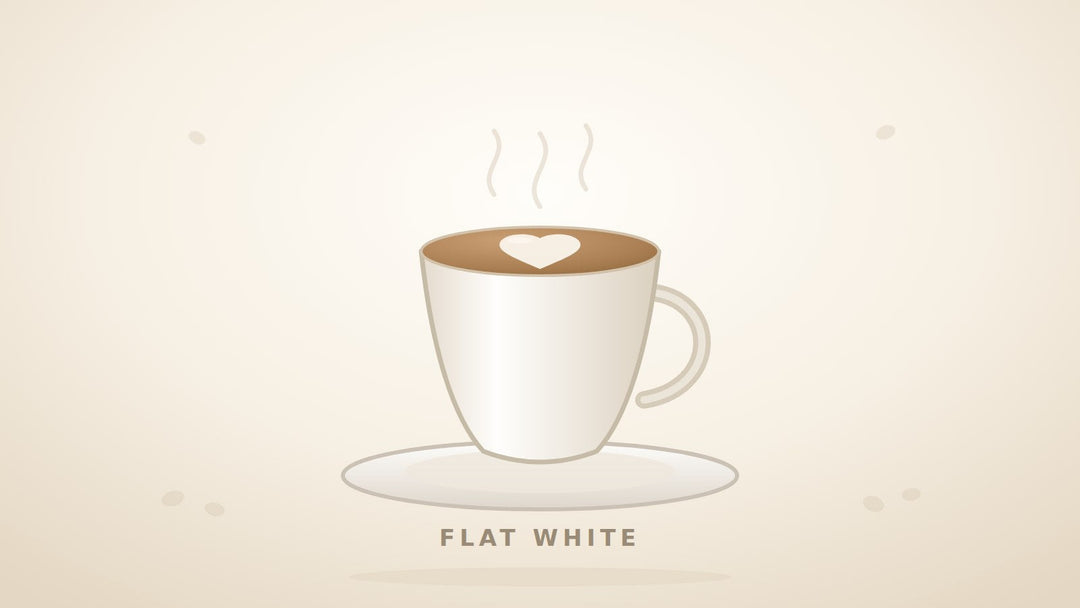 Illustration einer Flat-White-Tasse mit dünnem Microfoam und Herz aus Latte Art