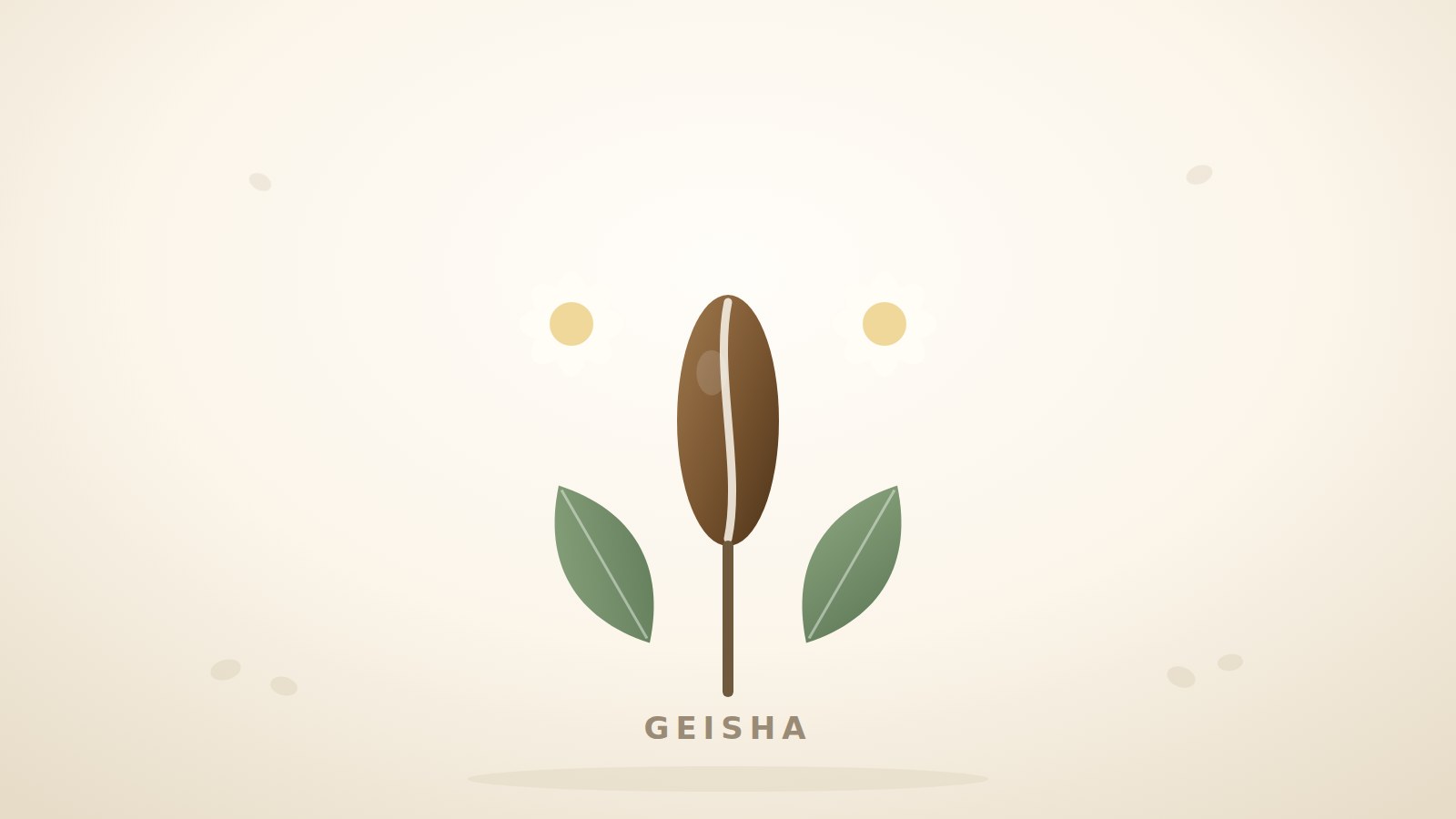Illustration einer schlanken Geisha-Kaffeebohne mit Kaffeeblüten