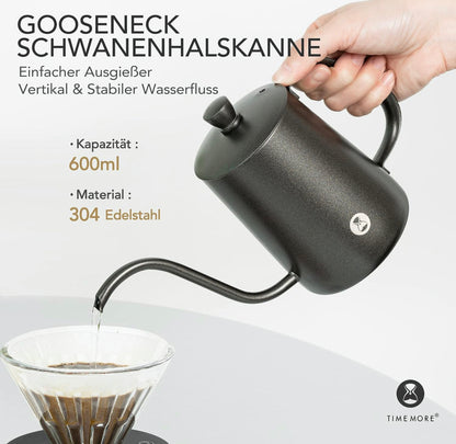 Timemore Pour Over Set - C3 Chestnut Pro Kaffeemühle, Gooseneck Kettle, Filterhalter und Glaskaraffe - Coffee Coaching Club