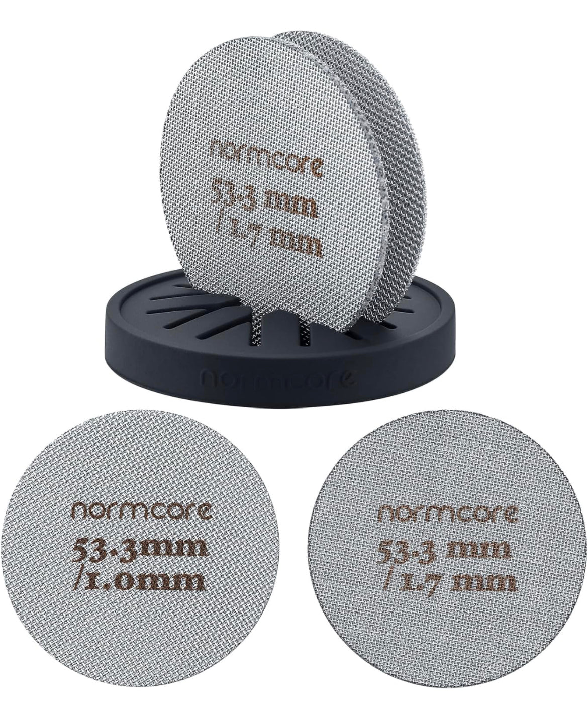 Normcore Premium Puck-Sieb, Puck Screen, 53.3 mm, 2 Stück, mit Ständer - Coffee Coaching Club