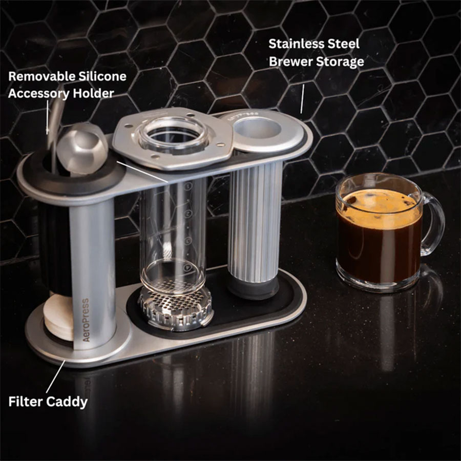 AeroPress Edelstahl-Organizer – Hochwertige Aufbewahrung für deine Kaffeestation