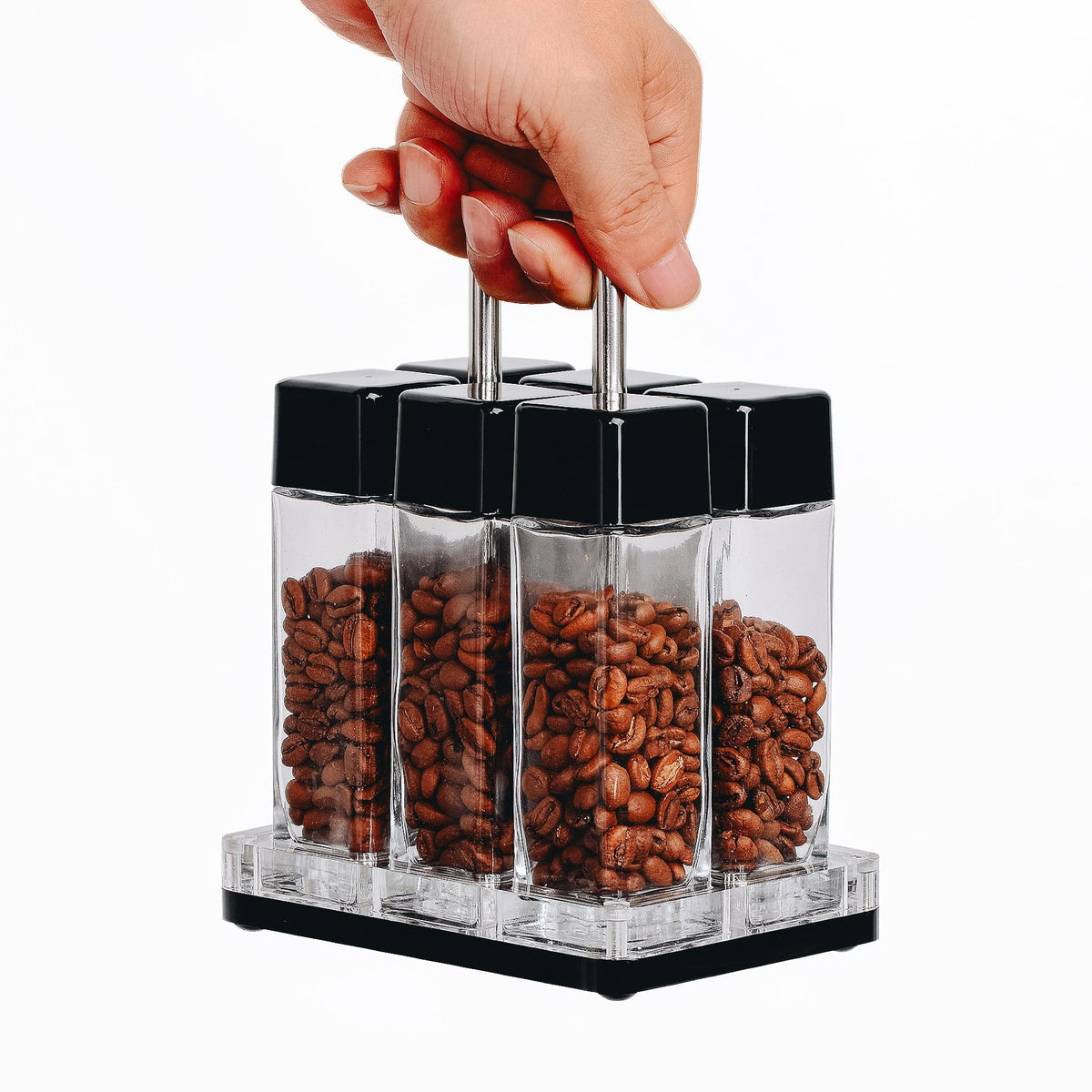Normcore Bohnen-Tuben 6er-Set Glas mit Ständer – Coffee Coaching Club 1