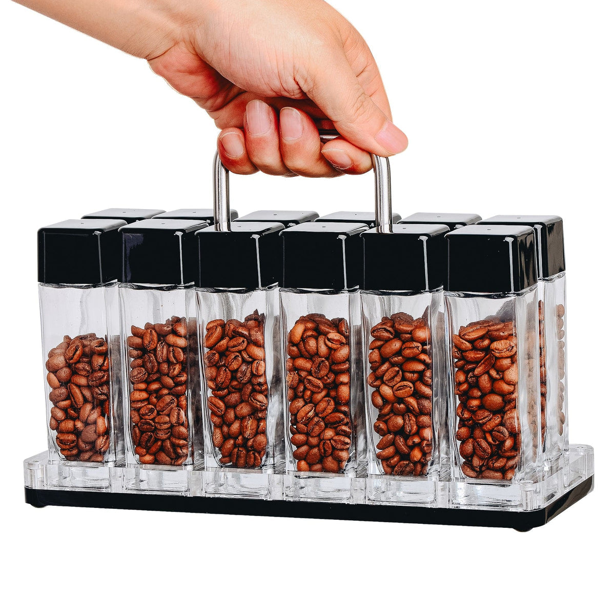 Normcore Bohnen-Tuben 12er-Set Glas mit Ständer – Coffee Coaching Club 1