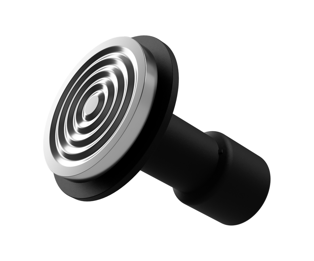 Varia Calibre Tamper, base del tamper con patrón de anillos concéntricos, mango en negro (Black)