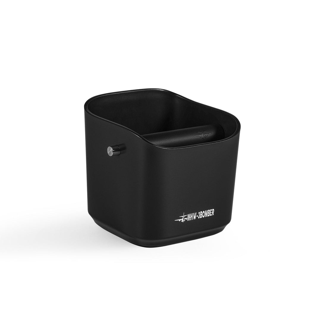 Knock box MHW-3BOMBER Square 1.2 l en noir (Black) de forme carrée, vue en biais