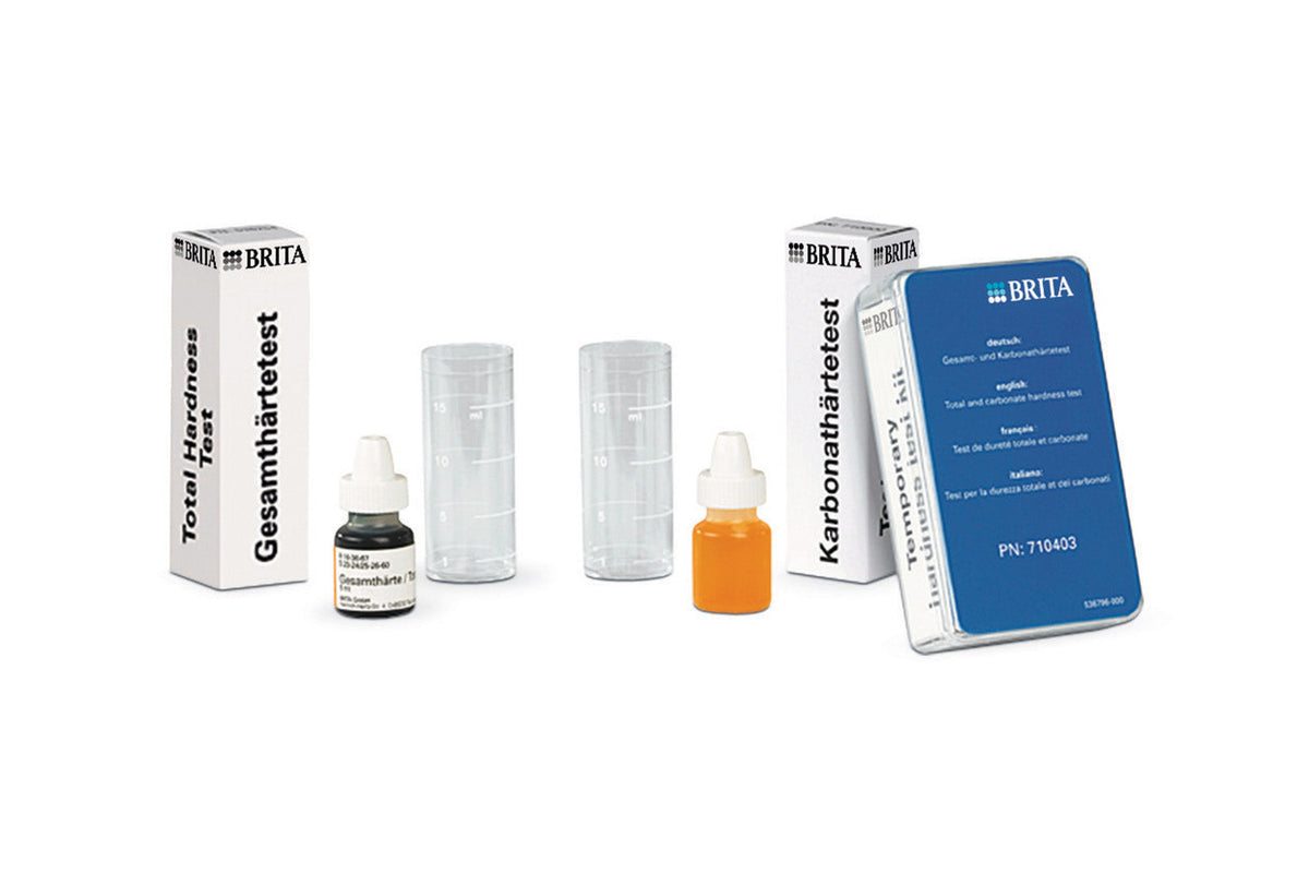 BRITA Testkit für Gesamt- und Karbonathärte mit Messröhrchen und Indikatorlösung zur Messung der Wasserhärte im Leitungswasser