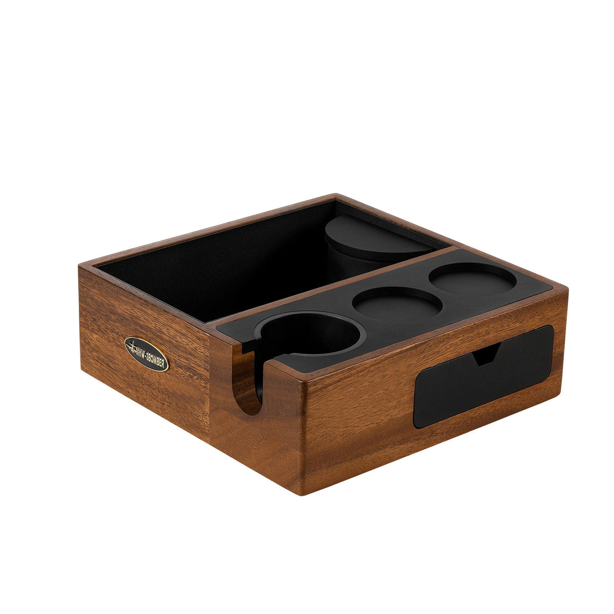 MHW-3BOMBER knock box multifonction en noyer et noir (Walnut/Black) avec bac à marc, trois logements et tiroir