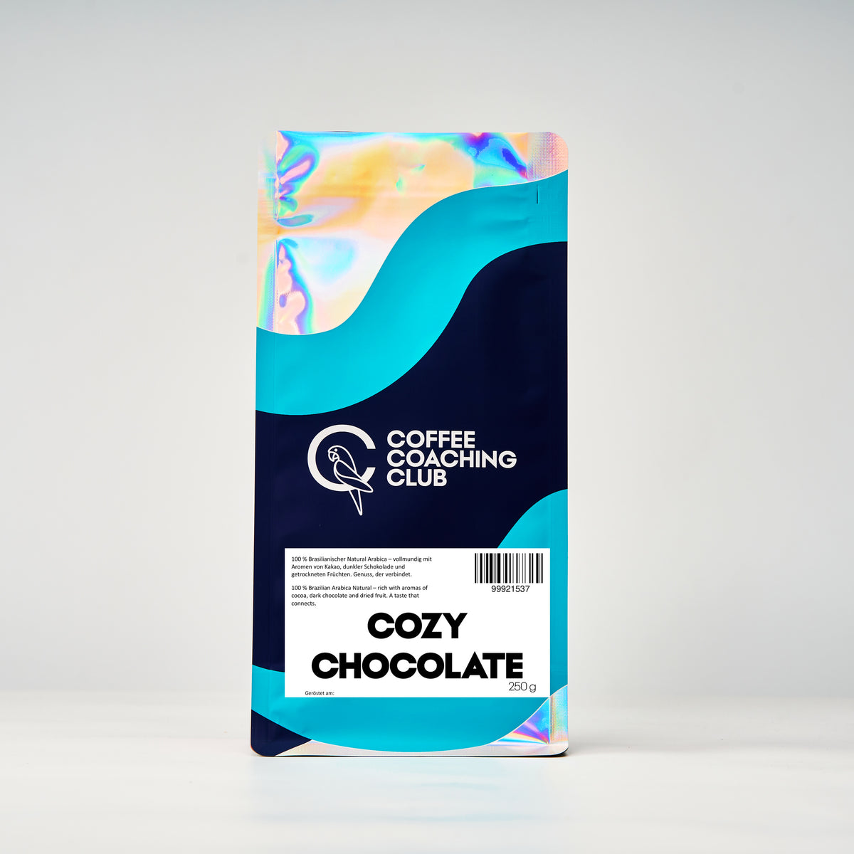 Café en grains Cozy Chocolate 250 g – 100 % Arabica natural du Brésil, cacao, chocolat noir et fruits secs – sachet Coffee Coaching Club