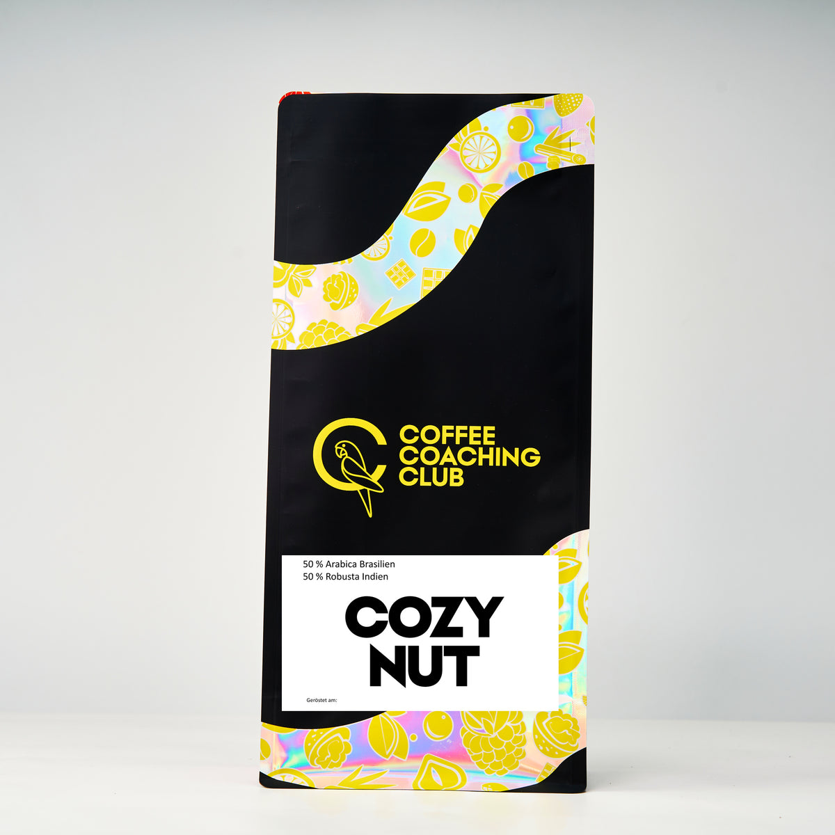 Miscela per espresso Cozy Nut 1 kg – 50 % Arabica dal Brasile, 50 % Robusta dall'India, stile italiano – sacchetto Coffee Coaching Club
