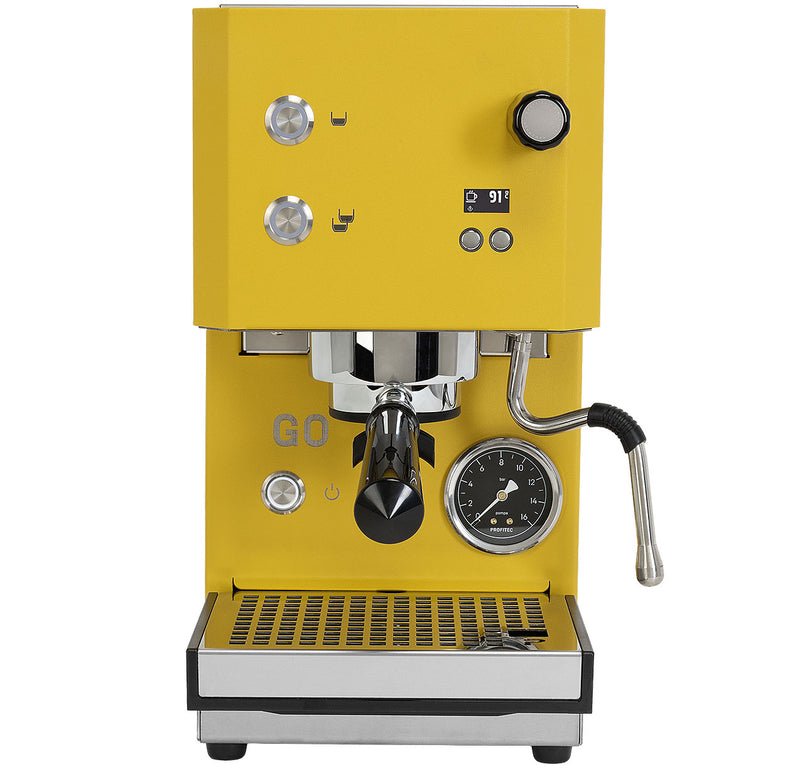 Profitec GO 2.0 single-circuit machine in yellow – Coffee Coaching Club