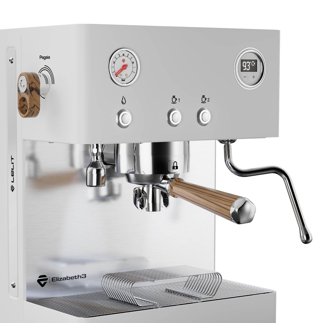 Lelit Elizabeth3 blanche avec bois Zebrano, Pagaia, manomètre et LCC – Coffee Coaching Club 11