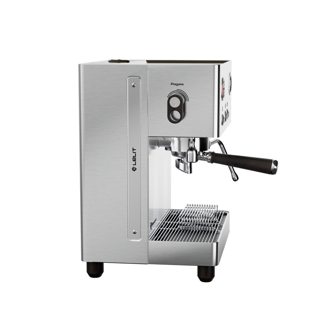 Lelit Elizabeth3 inox brossé, vue latérale avec levier Pagaia – Coffee Coaching Club 3