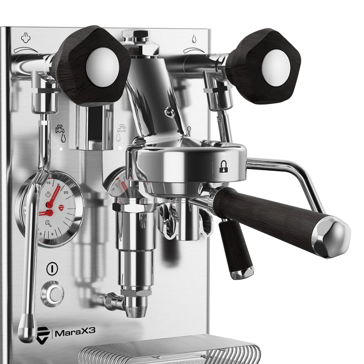 Lelit Mara X3, manípulos, manómetro e porta-filtro em detalhe – Coffee Coaching Club 18