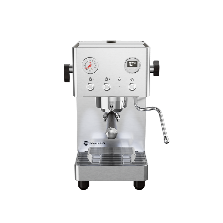 Lelit Victoria3 inox brossé, vue de face avec manomètre et écran OLED – Coffee Coaching Club 2