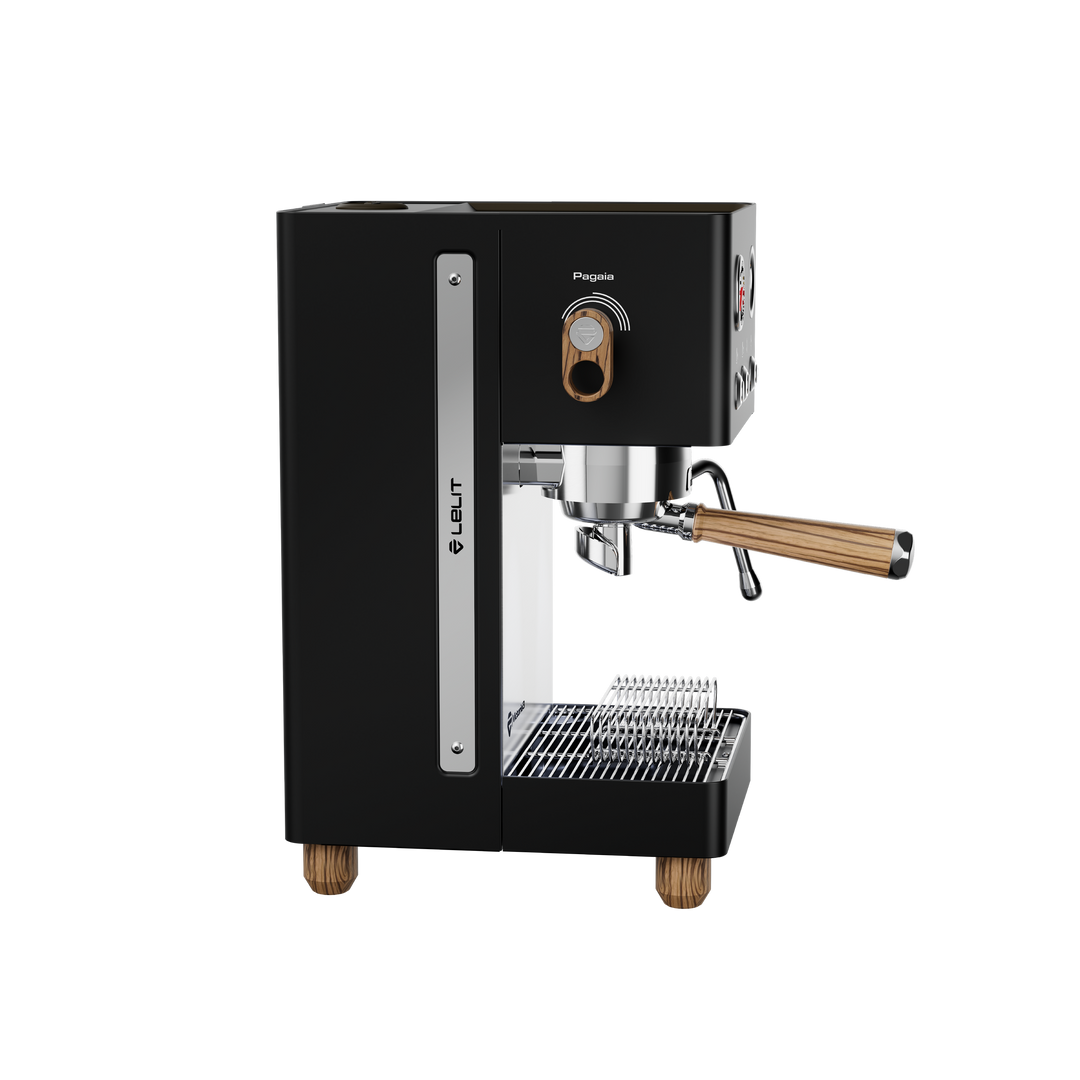 Lelit Victoria3 noire, vue latérale avec levier Pagaia en bois Zebrano – Coffee Coaching Club 5