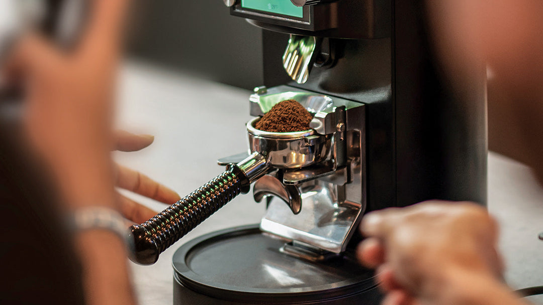 Mahlkönig E65W GbS mahlt in den Siebträger auf der Gabel – Coffee Coaching Club 5