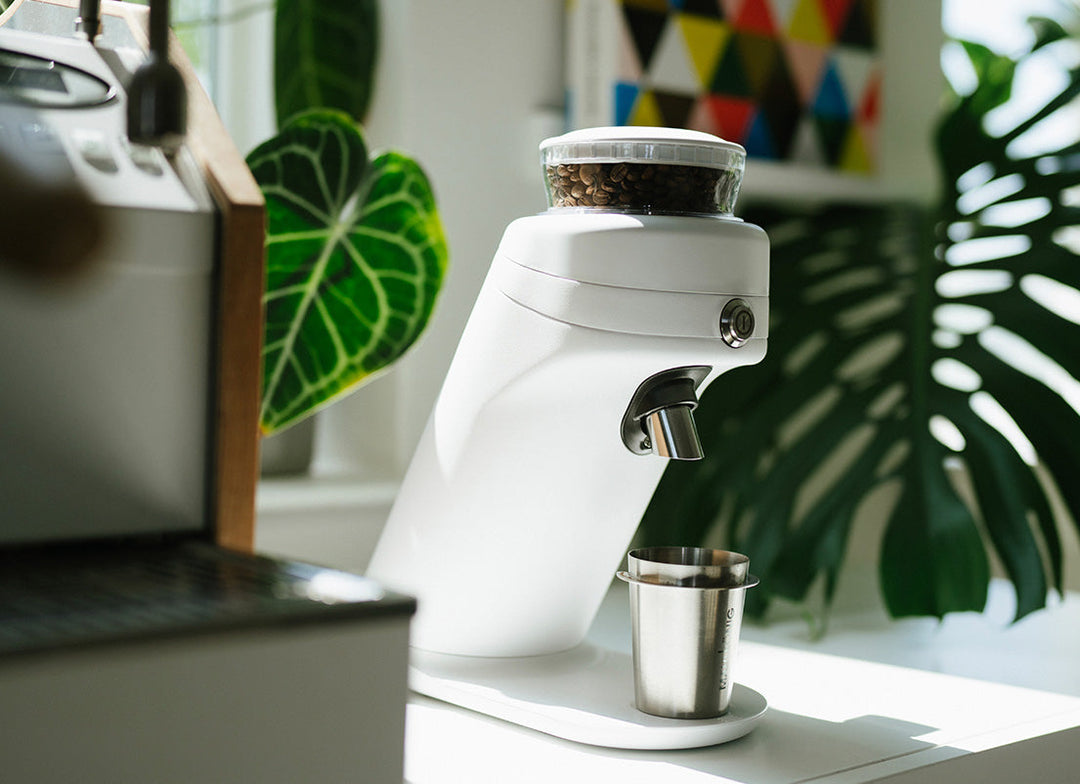 Mahlkönig X64 SD Weiss mit Trichterverlängerung und Dosierbecher – Coffee Coaching Club 13