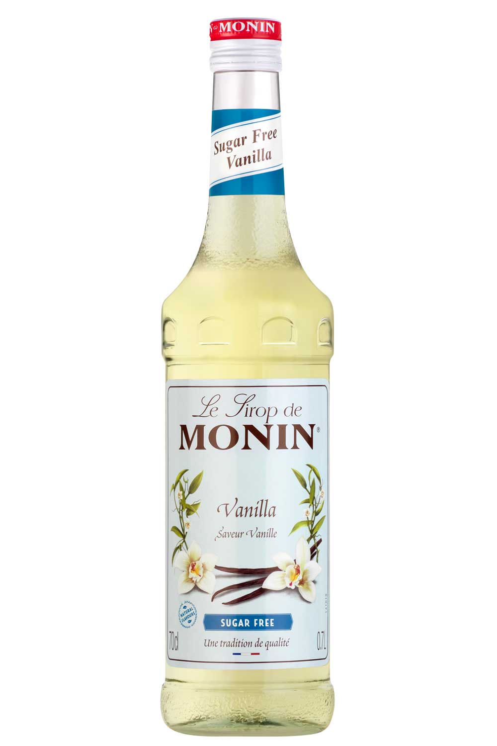 MONIN Concentrado Baunilha sem açúcar, garrafa de 700 ml com rótulo «Sugar Free» – Coffee Coaching Club 1