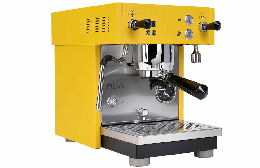Profitec MOVE 2.0 dual boiler espresso machine in yellow – angled view