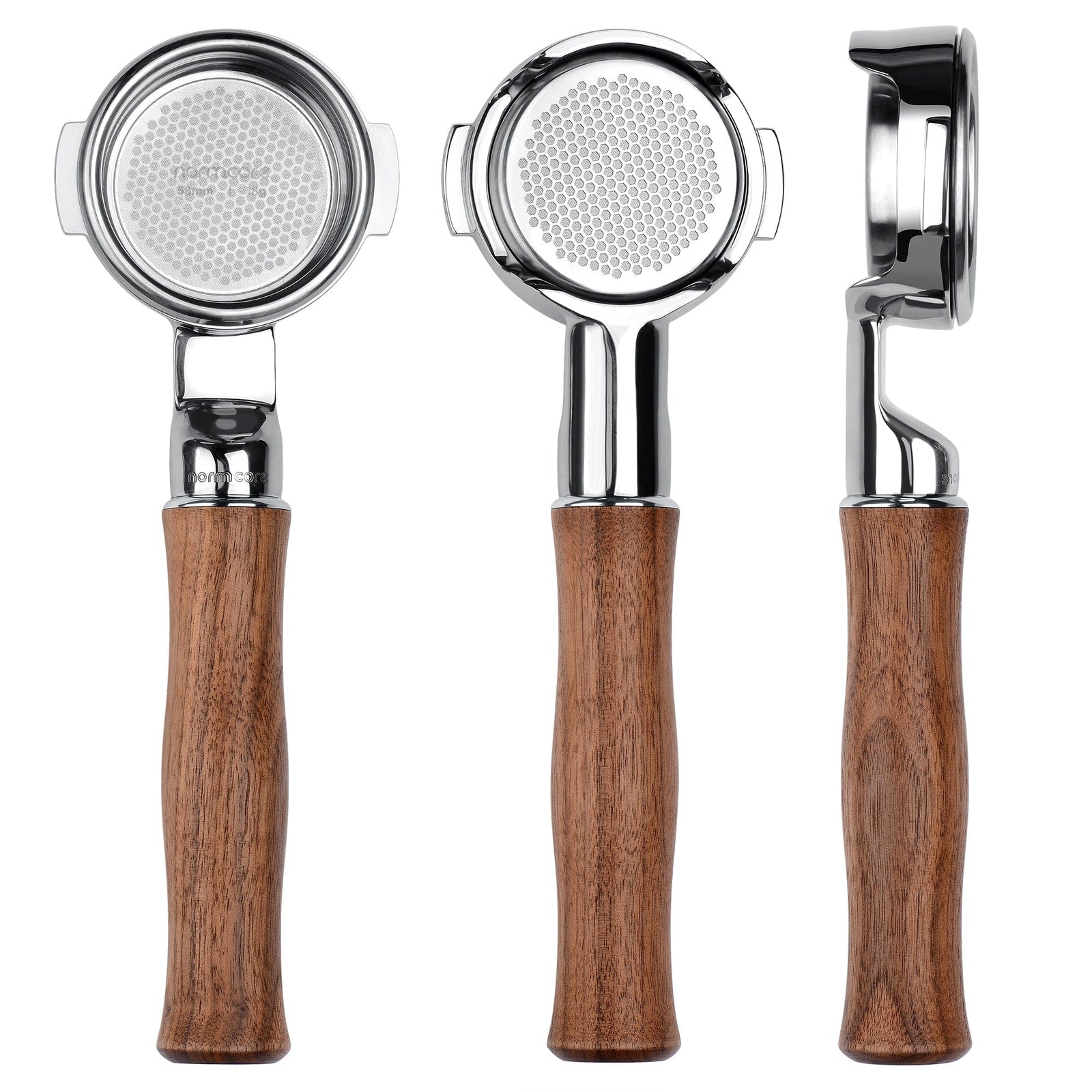 Normcore Slim Bottomless Portafilter Walnuss-Griff 58 mm – Coffee Coaching Club 1