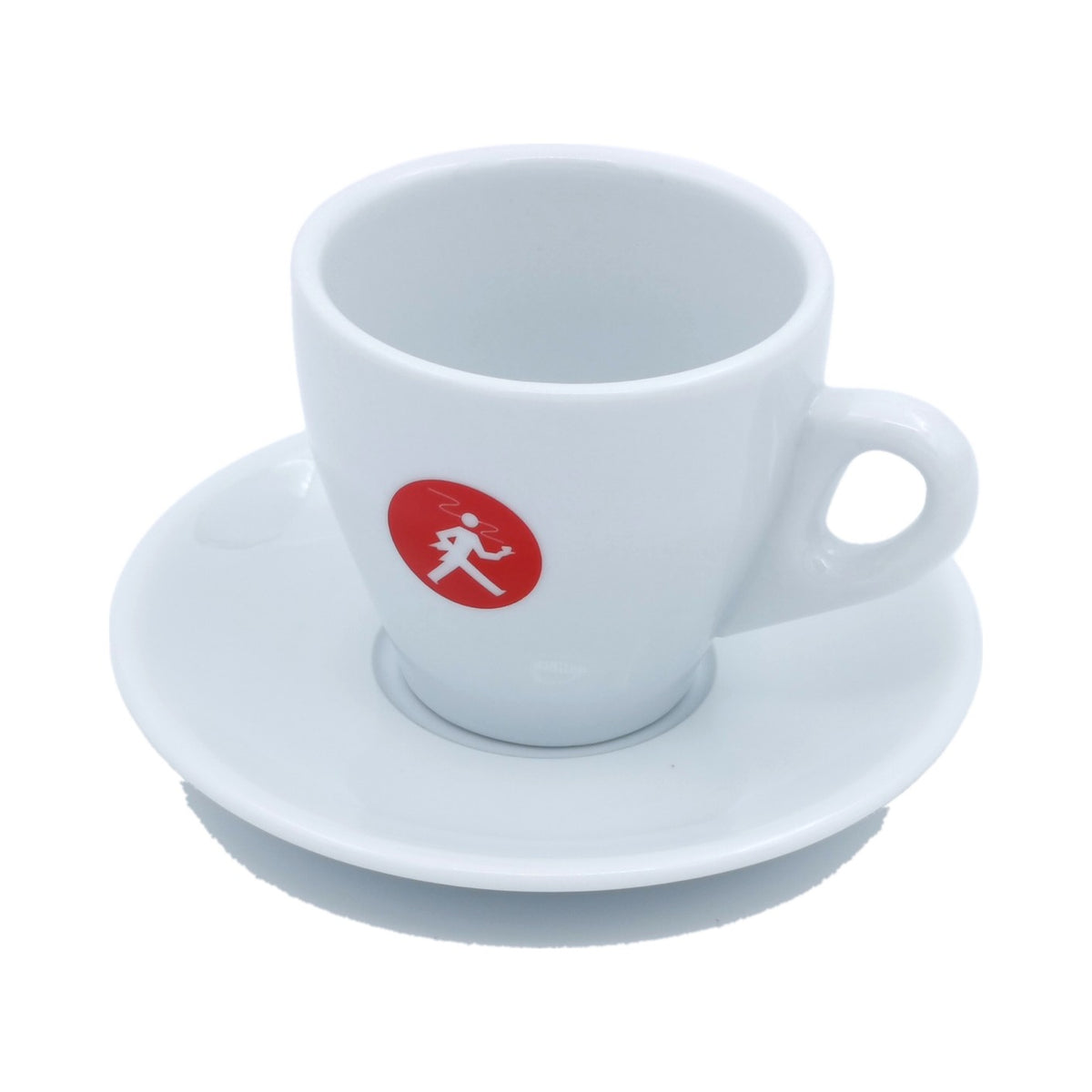Olympia Express Cappuccino-Tasse mit Untersatz, weisses Porzellan mit Logo (500050) – Coffee Coaching Club