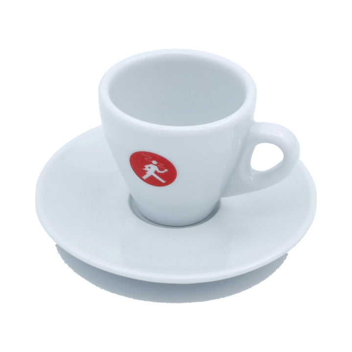 Olympia Express Espresso-Tasse mit Untersatz, weisses Porzellan mit Logo (500040) – Coffee Coaching Club