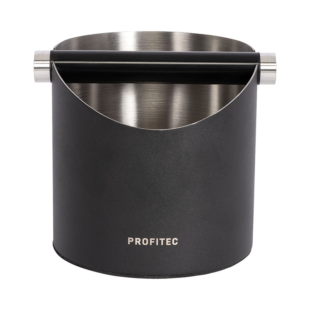 Profitec Abschlagbox rund, Edelstahl mattschwarz mit Abschlagstange (AC500059-00) – Coffee Coaching Club