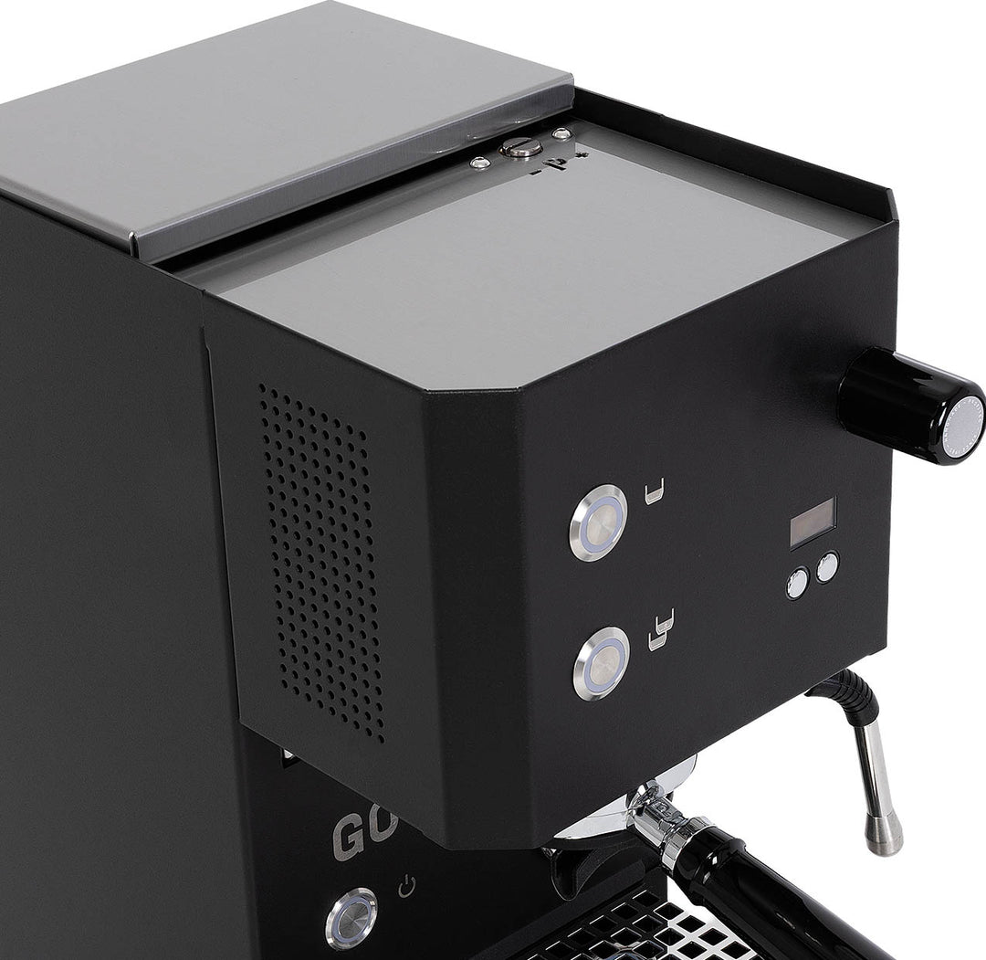 Profitec GO 2.0 Schwarz von schräg oben mit Tassenablage und Drehventil – Coffee Coaching Club 15