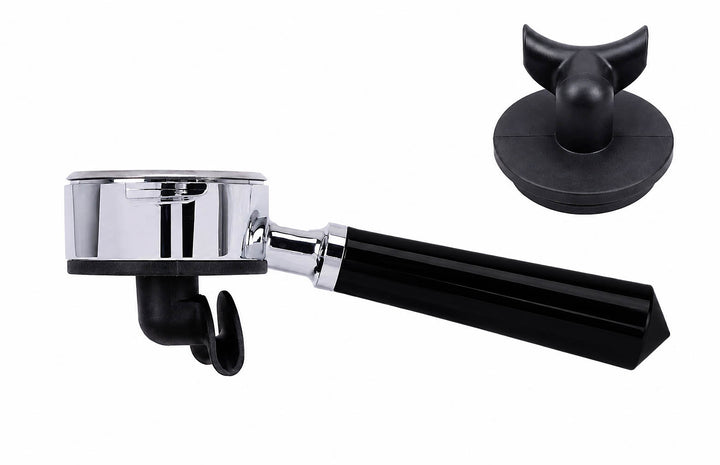 Profitec MOVE 2.0 bottomless portafilter with silicone spout and extra silicone attachment