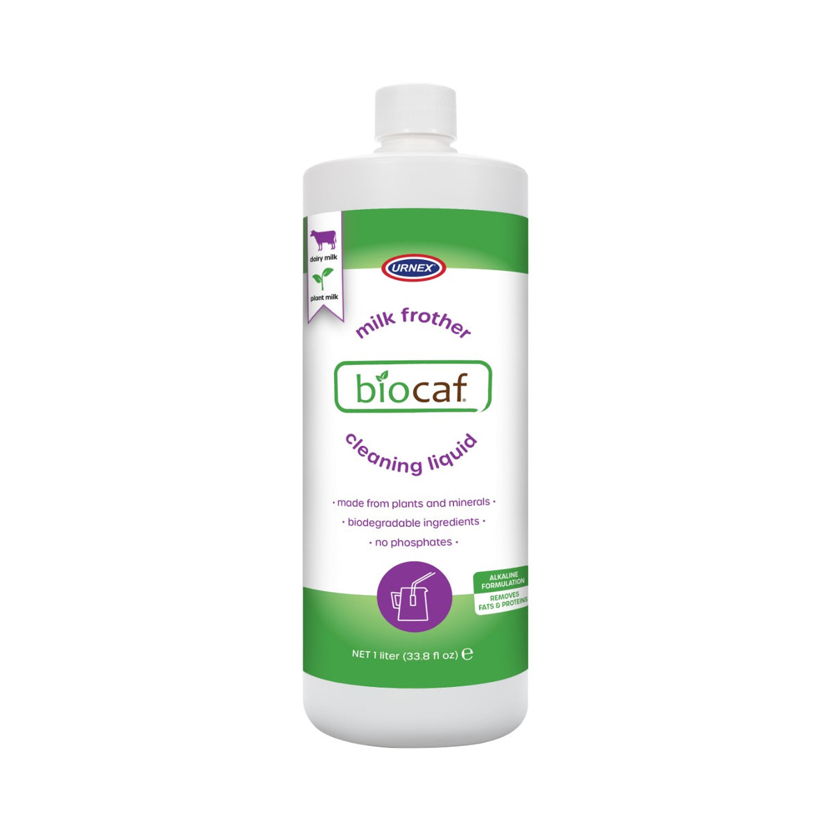 Urnex Biocaf Milchsystem-Reiniger alkalisch, 1-Liter-Flasche weiss-grün (19-MEC-BI12-1) – Coffee Coaching Club