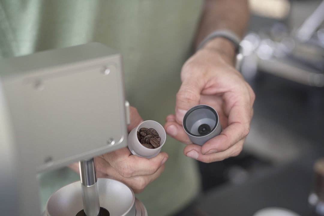 Weber Workshops Bean Cellar Bohnenportion wird in die Mühle gegeben – Coffee Coaching Club 7