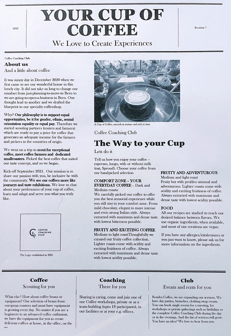 Coffeeshop Menu - Coffee Coaching Club