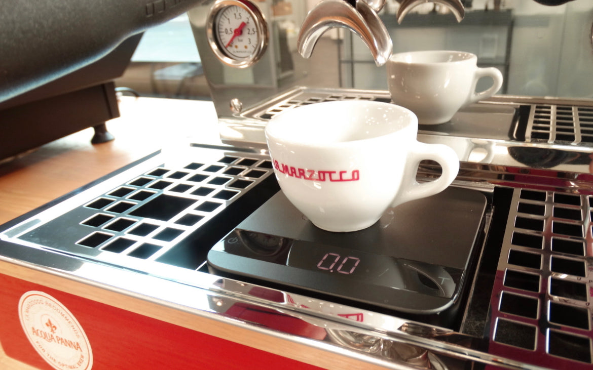 La Marzocco Linea Mini Tropfgitter Acaia Lunar Detail – Coffee Coaching Club 2